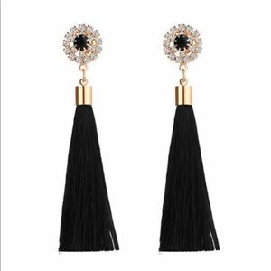 Goldtone, Clear and Black Stone Tassel Earrings NEW!!!